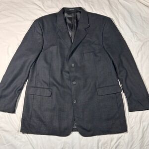Stafford Mens 48L Wool Cashmere Charcoal Grey‎ Windowpane Blazer Suit Jacket